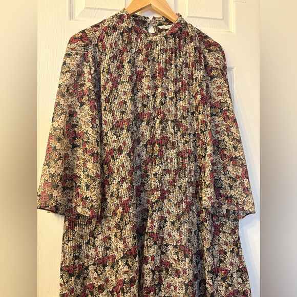 Zara basic dress size M fine pleated chiffon flare sleeve mini - Picture 2 of 12